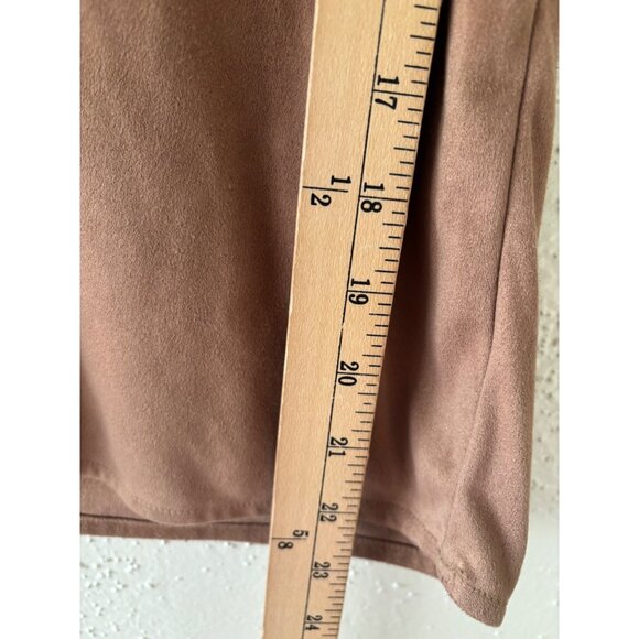 Chicos Brown Faux Suede Off-The-Shoulder Ruffled Blouse - Picture 9 of 11